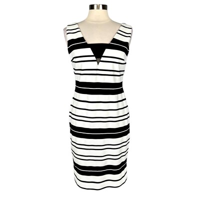 Frank Lyman Design Womens Black White Striped Sleeveless Dress V Neck size  10 | eBay