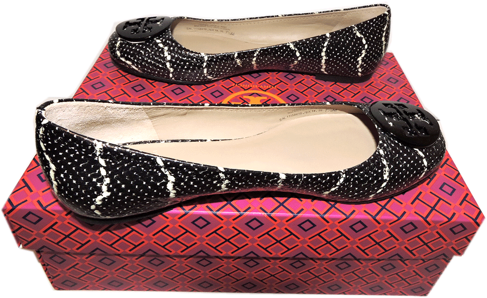 Tory Burch Reva Ballerina Flats Snake Print Leather Ballet Ballet Ballet shoes Black 10.5 0a39ca Tory Burch Reva Ballerina Flats Snake Print Leather Ballet Ballet Ballet shoes Black 10.5 0a39ca