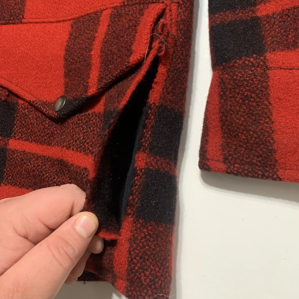 40s 50s Vtg Chippewa Woolen Mills Wool Buffalo Plaid Mackinaw Jacket Mens L/XL - Image 4 of 4