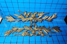 2 Vtg Solid Brass French Style Bow Branch Pediment Furniture Wall Hanging India 