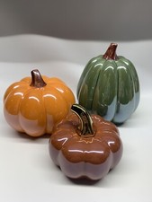 pumpkin decorations trio Ceramic multicolor Iridescent glaze Thanksgiving Decor