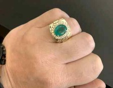 14k Solid Yellow Gold 2.30Ct Natural Emerald and Diamond Men's Wedding Ring