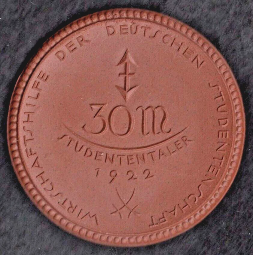 1922 Germany 30 MARK Notgeld Medal Antique Meissen Porcelain Coin Scheuch-456a - Image 2 of 3