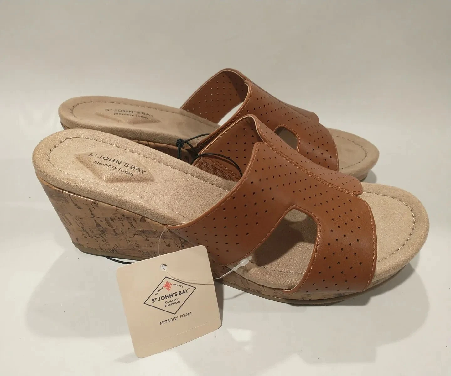 NEW BALANCE Scarpe sandali con zeppa St Johns Bay Duna donna cognac punta aperta forma memoria taglia 8 M