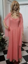 Formal gown coral pink with silver beads and matching shawl size 8
