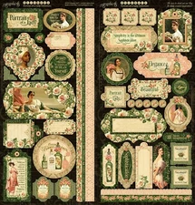 Graphic 45 Portrait of a Lady 12" Cardstock Tag Label Border Stickers  