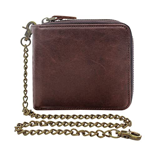 Men’s Real Leather RFID Blocking Bifold Wallet with Double Zipper & Coin Pocket