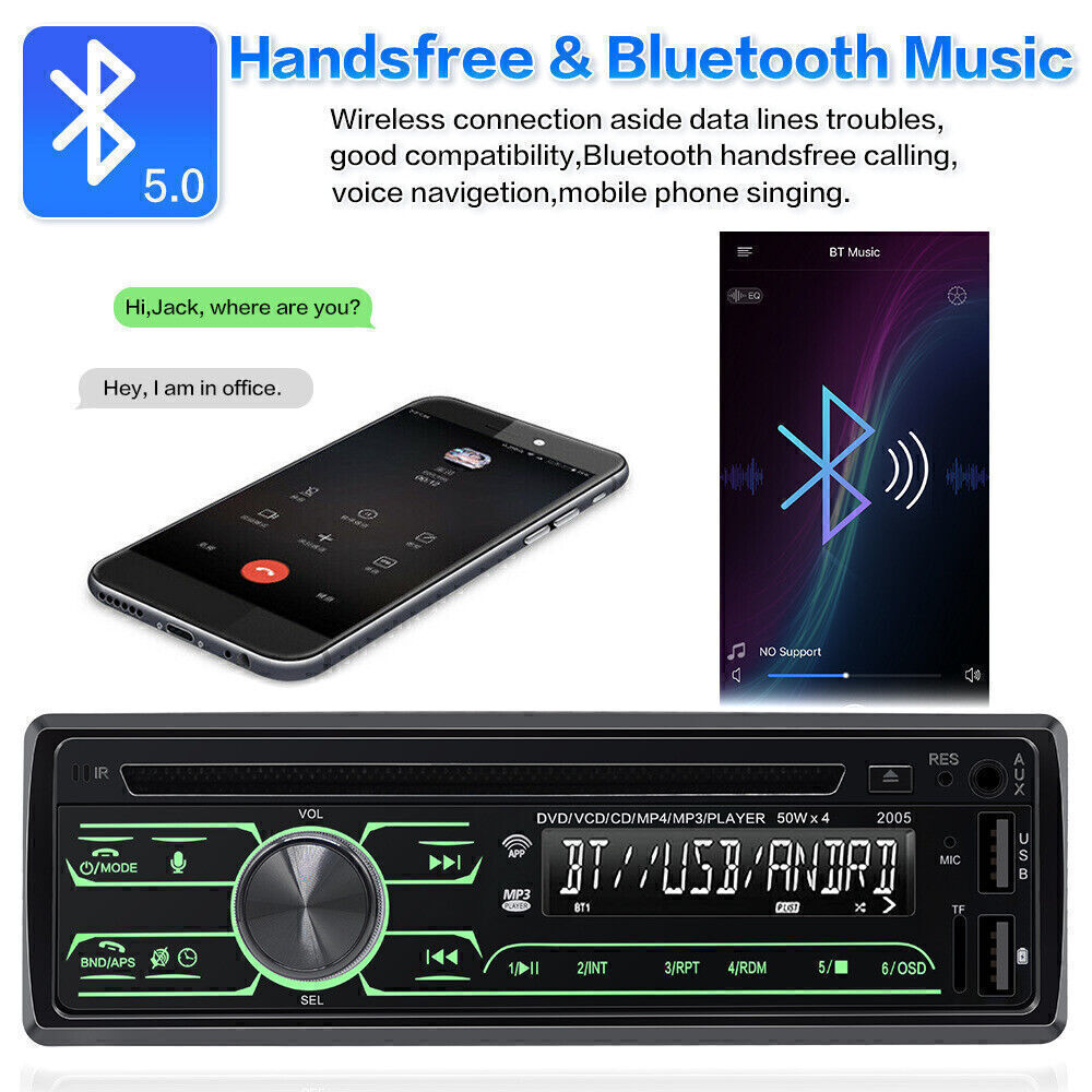 Car Stereo Single 1 DIN InDash FM Radio Stereo CD DVD Player USB AUX