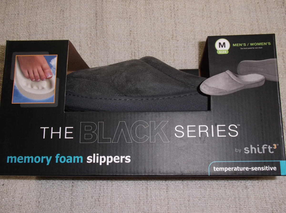 SHIFT 3 Mens Womens Black Series GRAY Memory Foam Slippers NWT Medium