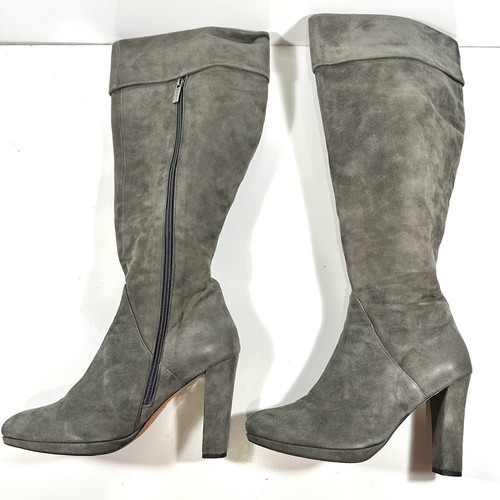 Duo Dita Gray Suede Leather Over-the-Knee Side Zip Stiletto Boots Size 39 N - Picture 2 of 8