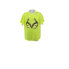 Realtree Men's Large (42-44) Short Sleeve Tee with Antlers Safety Green, NWT