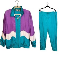 VTG Bold Spirit Jacket Track Suit Jacket Pants Womens M Colorblock Windbreaker