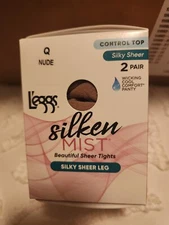 Leggs SILKEN MIST Size Q, 2 Pair, COLOR NUDE, Silky SHEER LEG, CONTROL TOP