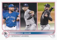 League Leaders 2022 Topps Series 1 #138 Robbie Ray, Gerrit Cole, Dylan Cease