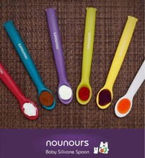 6 pcs NOUNOURS Silicone Feeding Spoons Purple Blue Red Green Random Mixed Colors