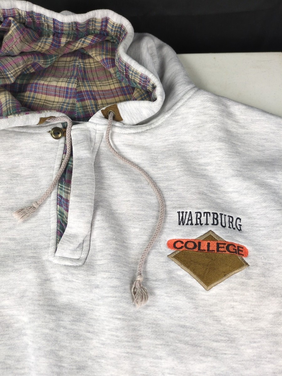 Vintage Wartburg College Sweatshirt Grey Embroidered Hoodie IA Redford HTF  VTG