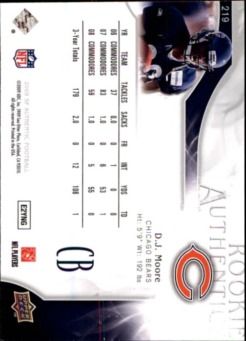 A1642- 2009 SP Authentic #219 D.J. Moore RC /999 SAMPLE PIC - Image 2 of 2