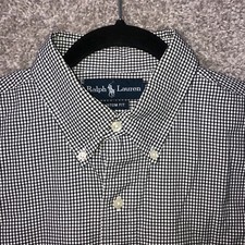 Ralph Lauren Shirt Mens Large 16 34 Custom Fit Gray Plaid Long Sleeve Button Up