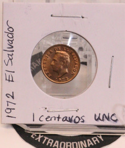 1972 El Salvador 1 Centavo Brass UNC Old Currency