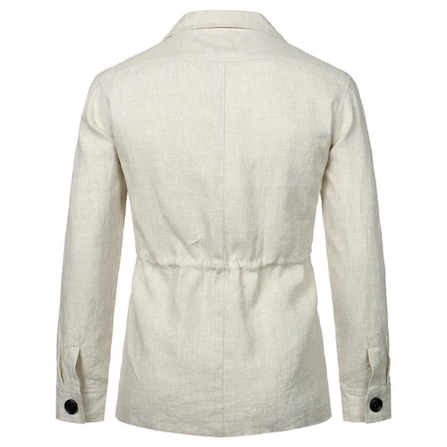 Chic Men's Linen Safari Jacket Pockets Slim Fit Hunting Coat Casual Tops British - Picture 15 of 28