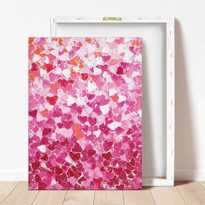 Pink Red Heart Thick Texture Abstract Canvas Art Romantic Love Bedroom Decor