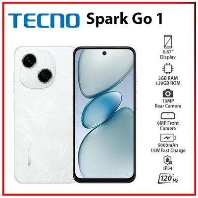 (New) TECNO Spark Go 1s 3GB+128GB WHITE Dual SIM Unlocked Android Mobile Phone