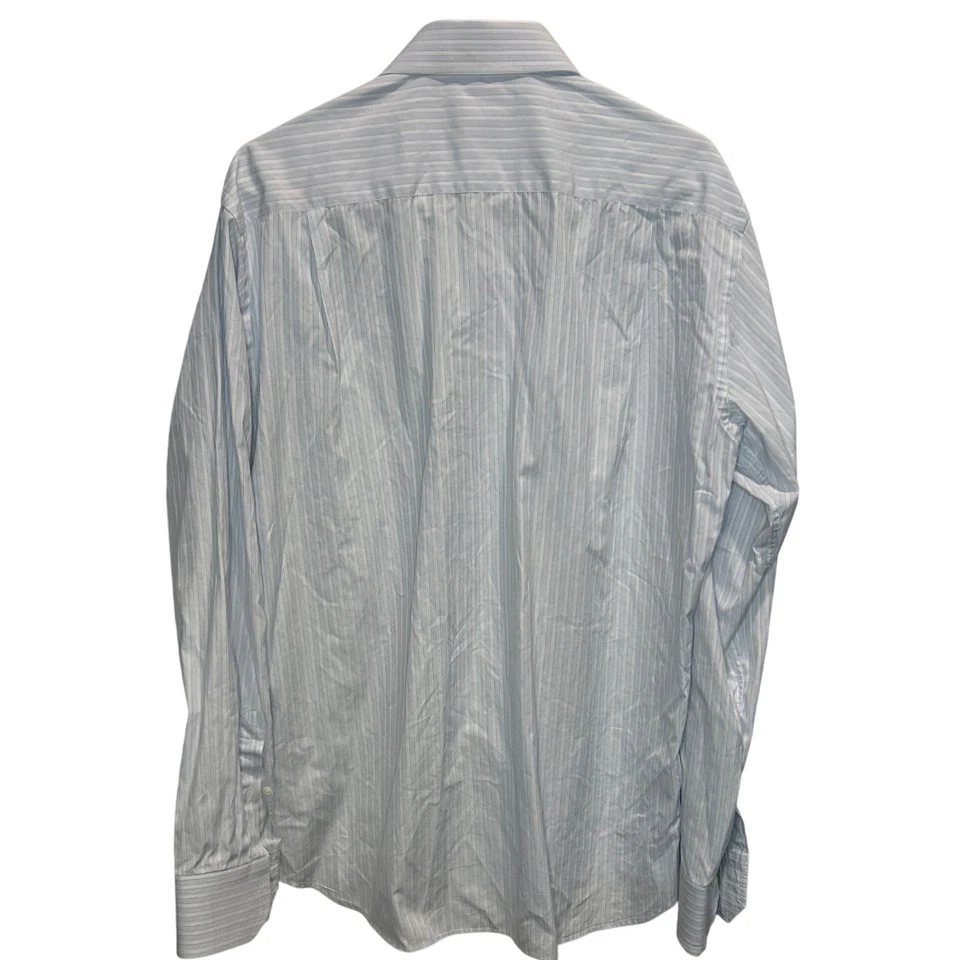 Camisa de vestir Canali para hombre azul a rayas manga larga 42 16,5 hecha en Italia algodón Foto 3 de 4