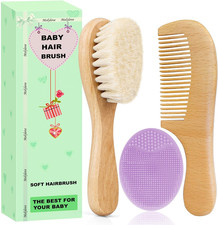 Baby Hair Brush and Comb Set for Newborns Toddlers Wooden Baby Brush Set wit