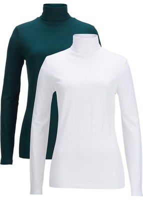 2er-Pack Damen Rollkragen-Langarm-Shirt mit Bio-Baumwolle Gr 36/38 bis 56/58 Neu