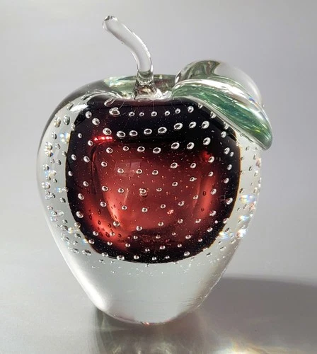 Vintage MURANO Art Glass APPLE Figurine, Sommerso, 1950s Era, Excellent!
