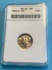 1940-D 10c Silver Mercury Dime ANACS MS 64 FSB Old Soap Box Holder