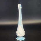 Fenton Blue Slag Glass Cabbage Rose Bud Vase 10" Blue & White Swirl  Floral Vtg
