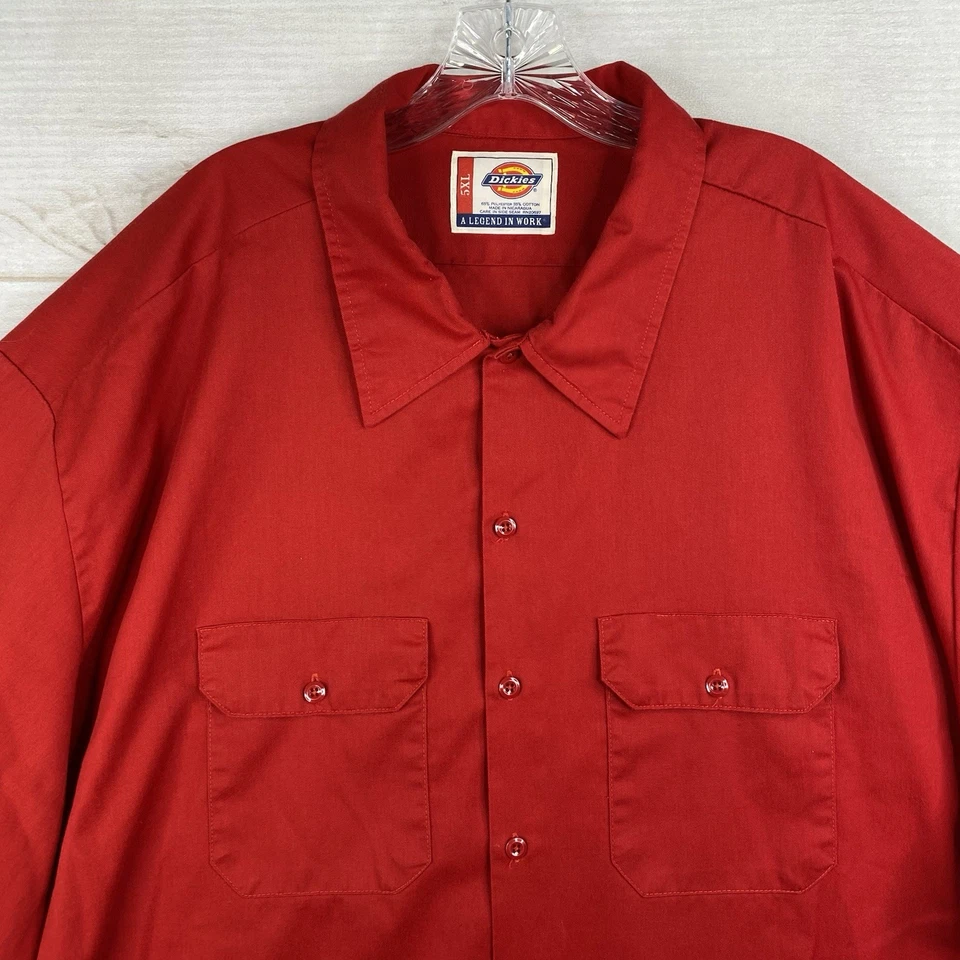 Dickies Work Shirt Men’s 5XL Red Bowling Casual Short Sleeve Chest Pockets Y2K - Image 2 of 4