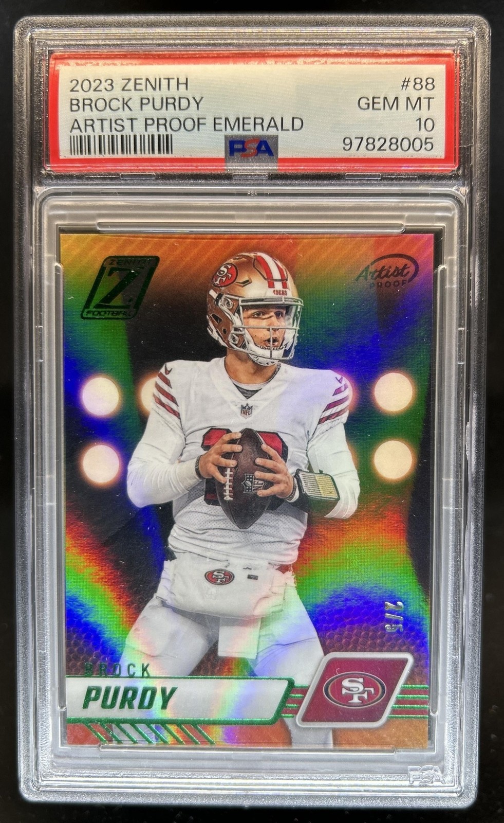 2023 Panini Zenith Brock Purdy Artist Proof Emerald #/5 49ers PSA 10 GEM MINT
