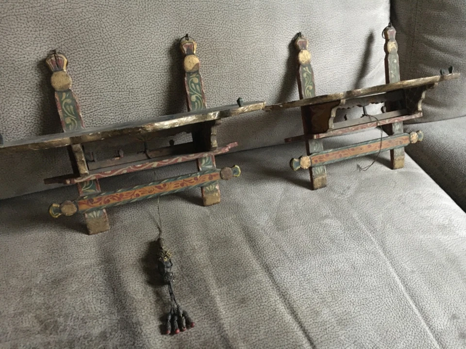 PAIRE ANCIENNE ETAGERE HONGRIE 1900 ART POPULAIRE - Photo 2/4