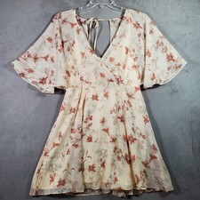 Lulus Mini Babydoll Dress Womens M Cream Floral Flutter Sleeve Fairy Cottage NEW