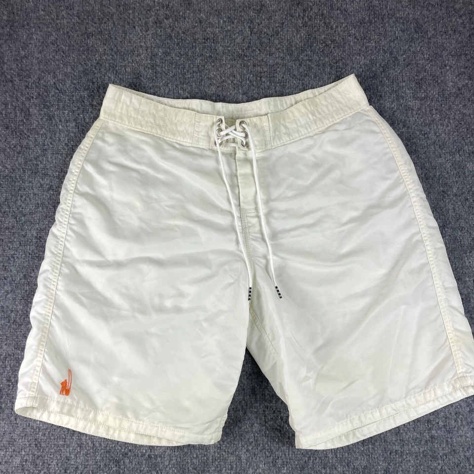 Greg Noll Surfboard Shorts weiß creme Badehose gefüttert Kordelzug Fehler Herren