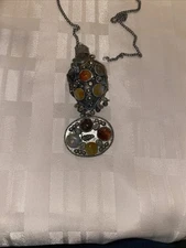 VTg Middle Eastern Perfume, Snuff, Gem Stone Accents Bottle Necklace #S00