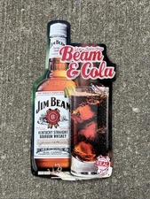 2003 Jim Beam & Cola Metal Sign Embossed Advertising NOS
