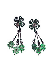 Green Clover Dangle Earrings St Patricks Day Shamrock Charm Festive Jewelry