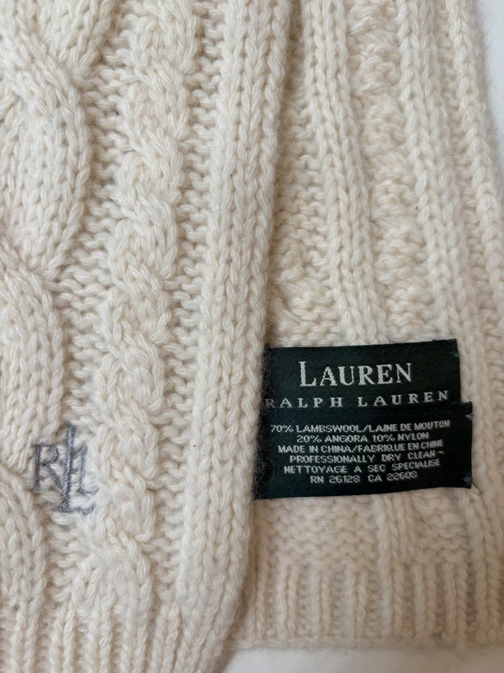 De Colección Ralph Lauren Mujer Bufanda Crema Cable Tejido Lana Angora Y2k Pescador Foto 2 de 4