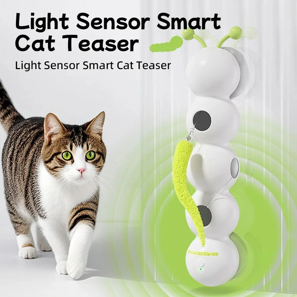 Interactive smart cat toy with feather tail, auto-swing & sensor.