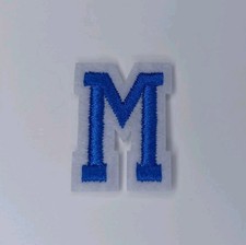 Iron On Patch Embroidered Letter M Blue 1" x 1.3" New