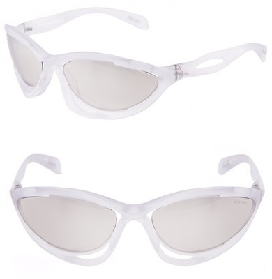 PRADA PRA23S MORPH Frost Crystal Silver Mirror Wavy A23 Wrap Unisex Sunglass A26