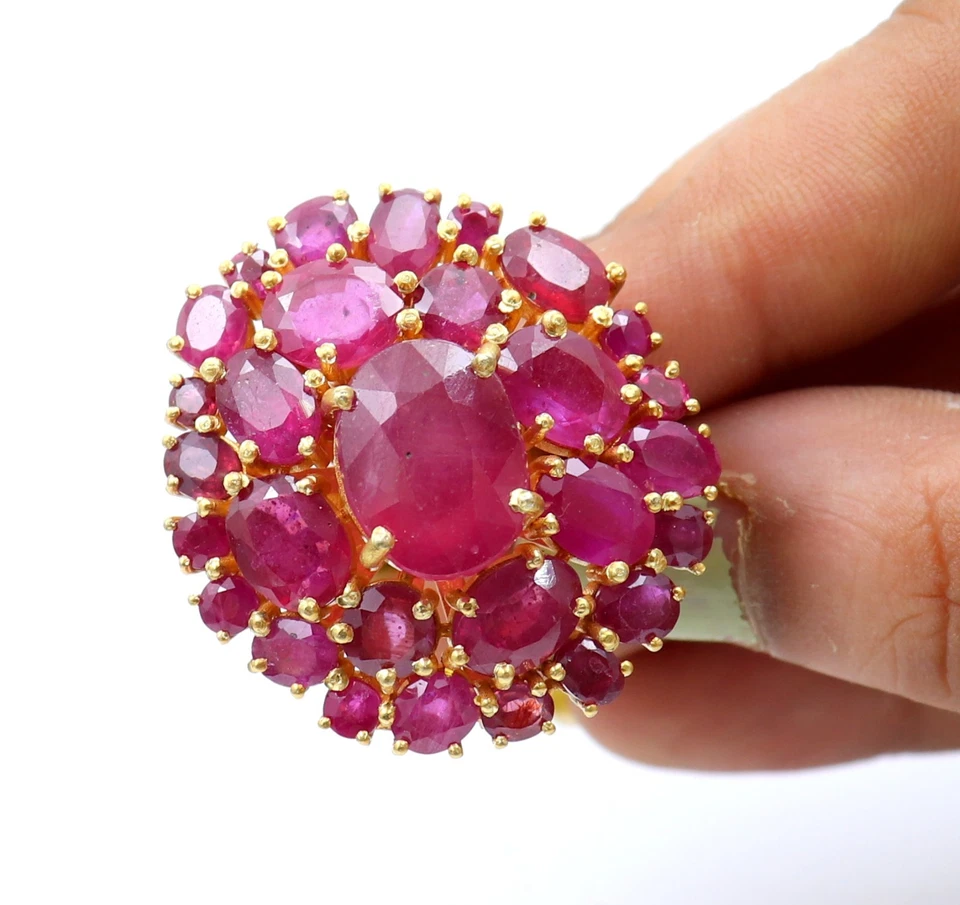 Antiguo anillo hecho a mano rubí natural victoriano vintage joyería fina regalo para ella Foto 2 de 4