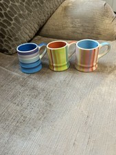 WHITTARD OF CHELSEA - Espresso Cup Mug Hand Painted Pink Stripe x 3 