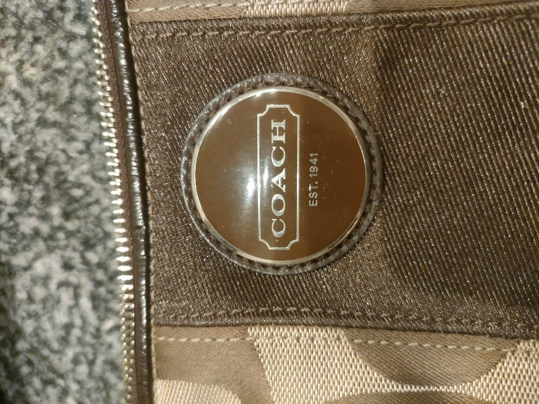 Coach Canvas Shoulder Bag Auth Beige Brown Signature Pattern Women
