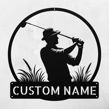 Personalized Golfer Scene Metal Sign Custom Golf Decor Great Gift for Golf Lover