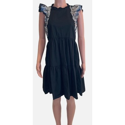 Sea New York Daria Dye Tunic Dress Womens XS Black Tie Dye Flutter Sleeve Tiered