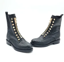 Jeffrey Campbell Tonette Black Combat Snakeskin Embossed Studded Boots Size 6